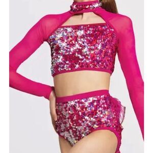 Weissman Hologram Ultra Sparkle Crop Top and Panel Skirt Sequin Two Piece Dance